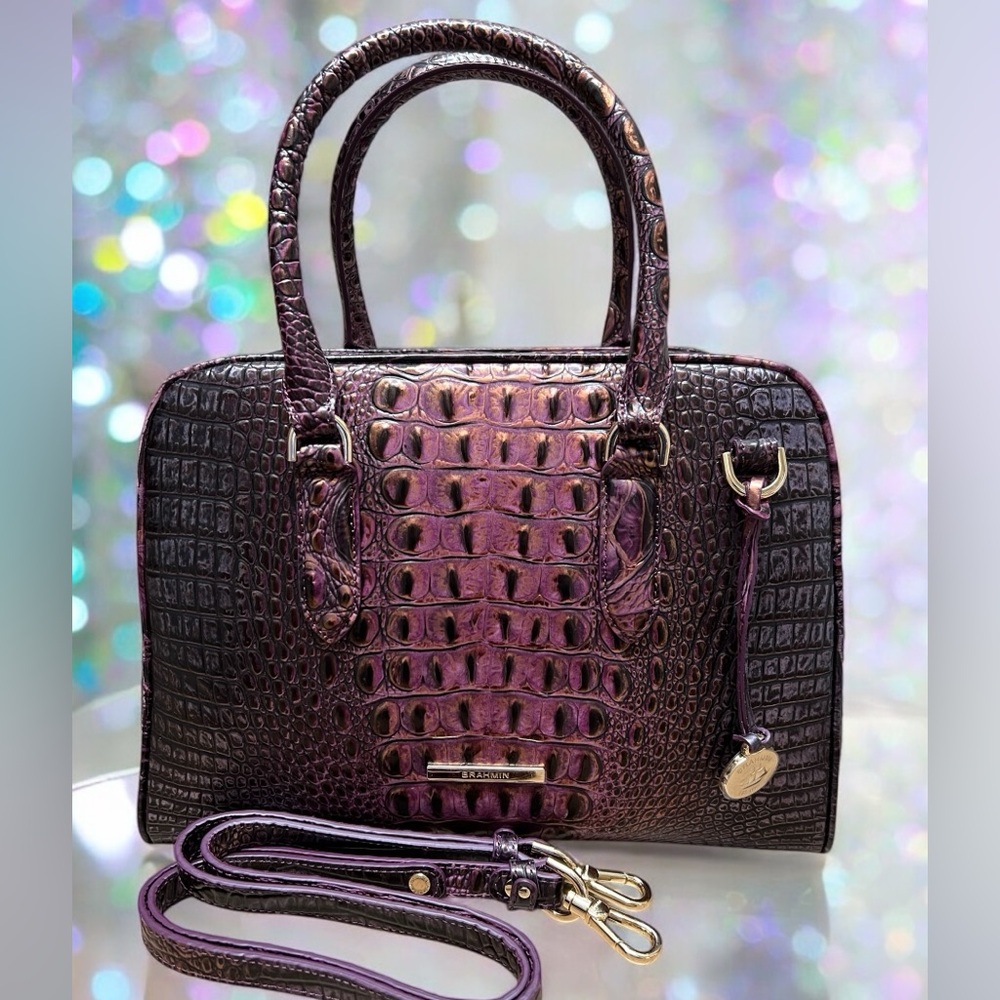 NWT Brahmin Leather MARISSA Satchel Bag in Purple Fig Jam, Croc-Embossed